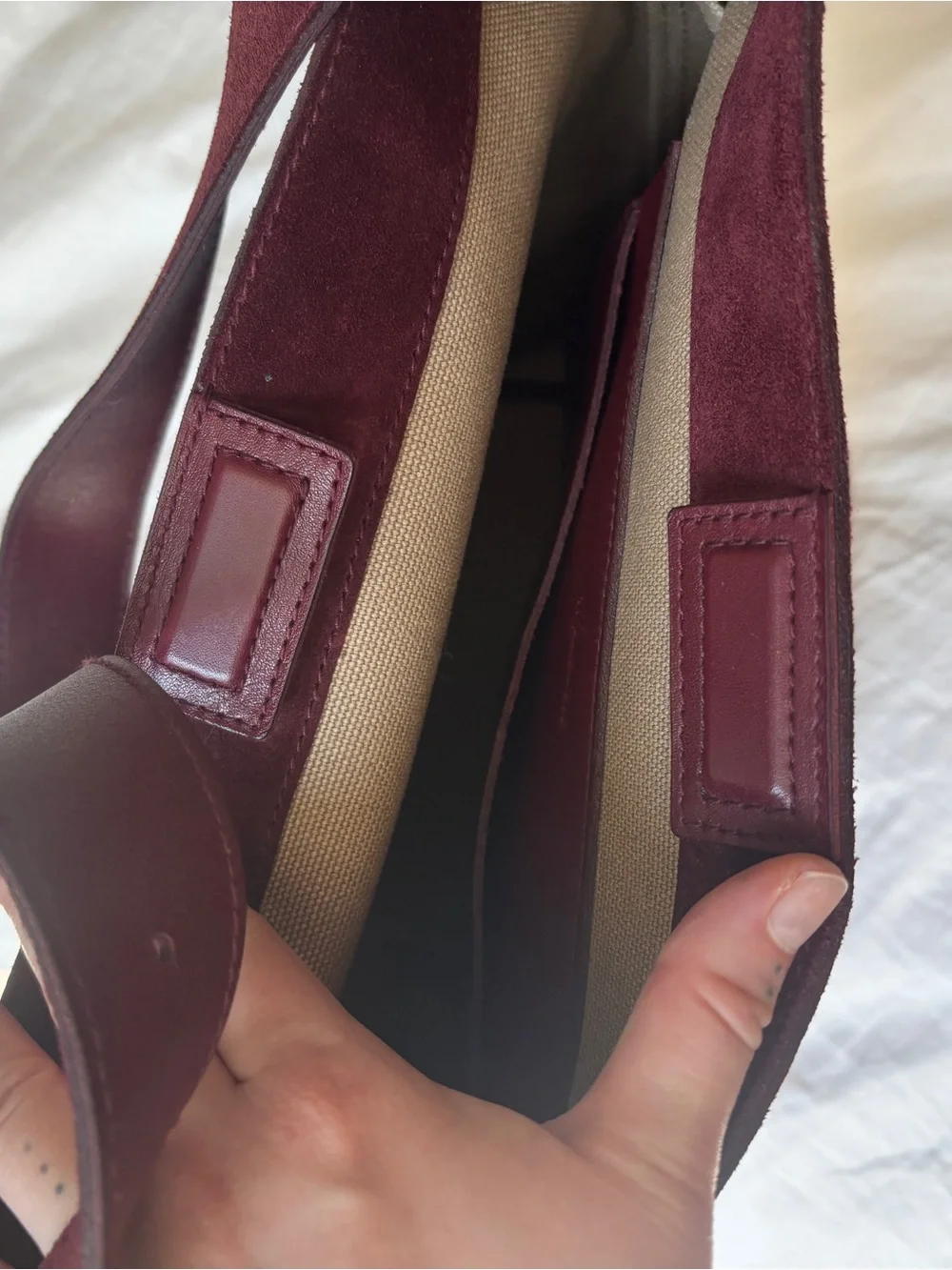 Suede Bucket Shoulder Bag in Burgundy - Picture 3 of 9